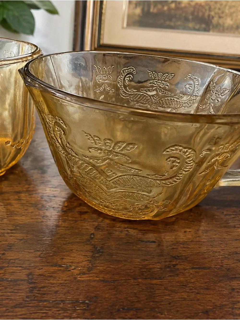 Set of 2 Federal Glass Madrid Amber Depression Glass Tea Cups 1930s